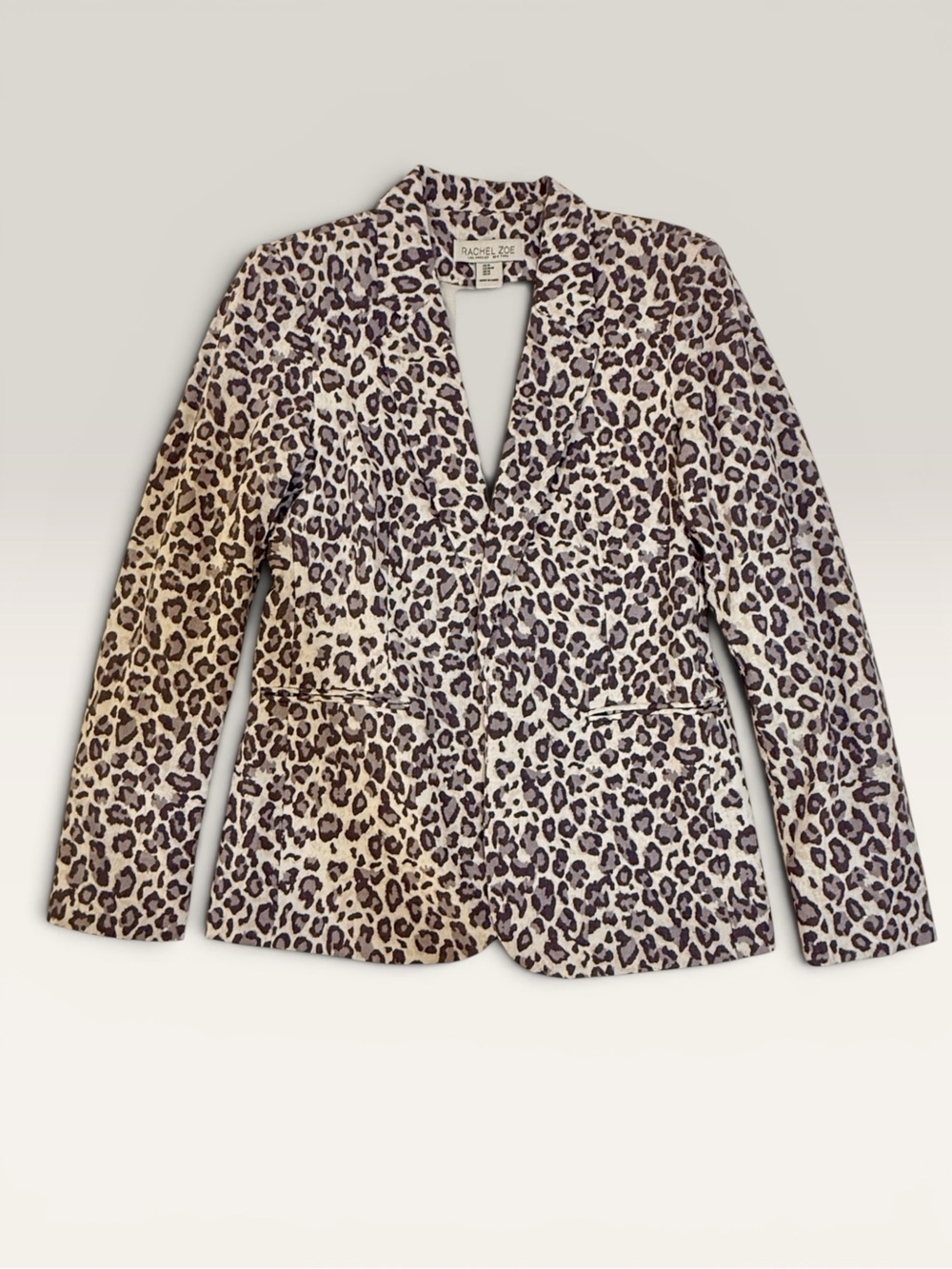 Rachel Zoe Gray & Ivory-Cream Leopard Animal Print Linen Cotton Blazer Size M